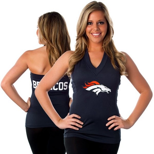 All Sport Couture Denver Broncos Women's Blown Cover Halter Top - Navy Blue